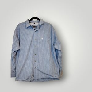 Ariat Pro Series shirt Men Size L Long Sleeve Button white blue plaid western